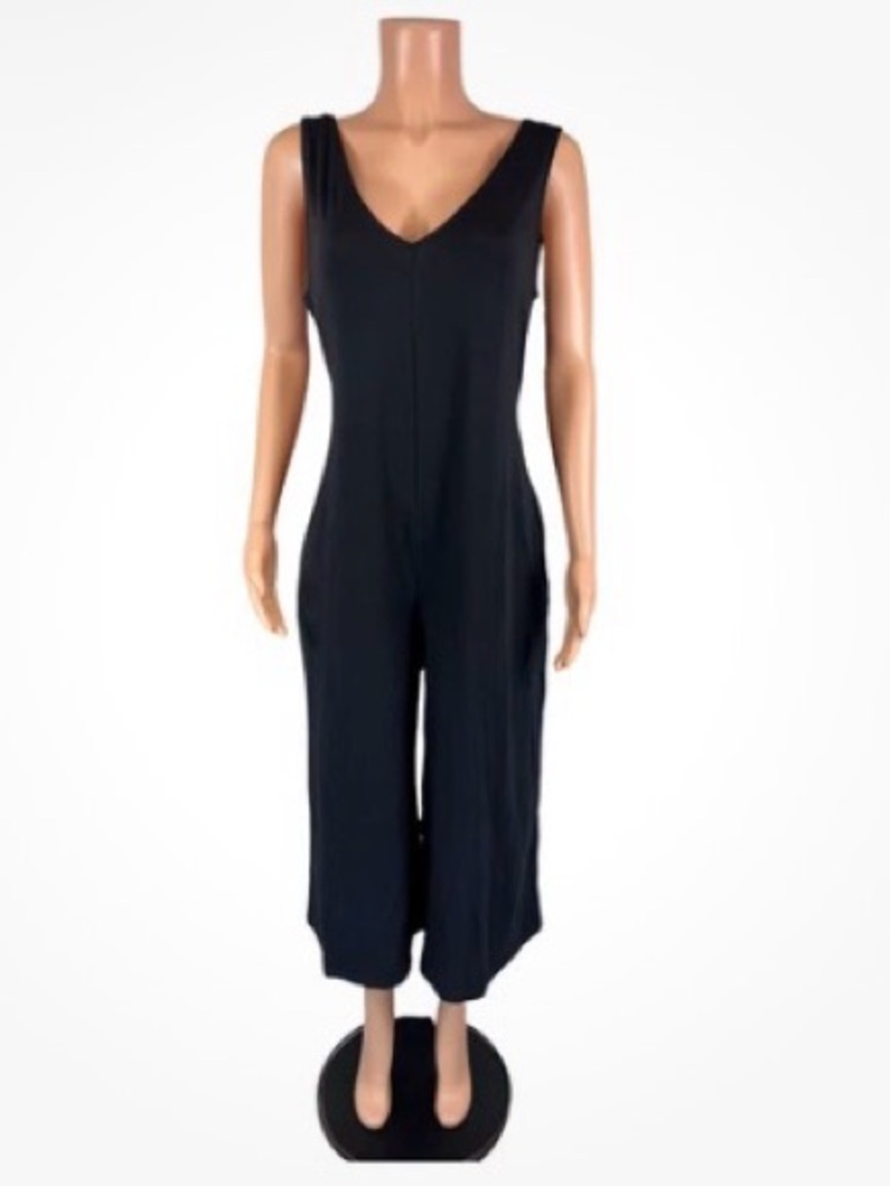 AnyBody Black Sleeveless V-Neck Wide-Leg Jumpsuit with tie back